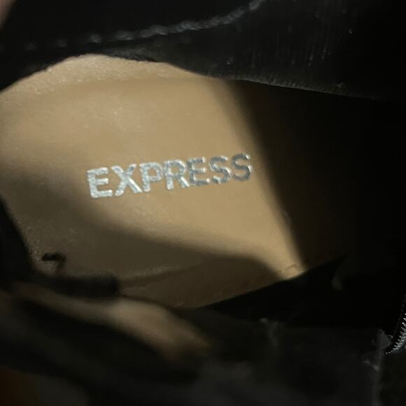 Express Shoes Black Perforated Double Zip Peep Toe Faux Suede Heels 7 - Picture 10 of 12